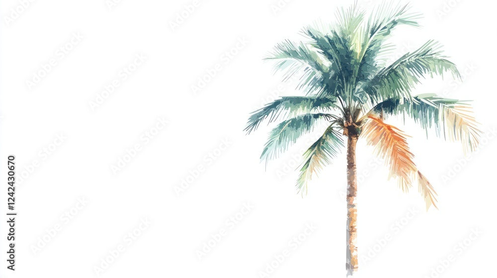 Obraz premium Watercolor Palm Tree Tropical Beach Summer Vacation