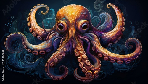 Wallpaper Mural Octopus on a black background Torontodigital.ca