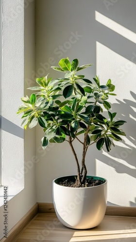 a potted ixora plant by the window in minimalist style of indoor plants