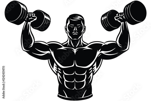 Muscular Man Lifting Dumbbells Line Art Vector