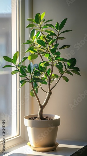 a potted ixora plant by the window in minimalist style of indoor plants