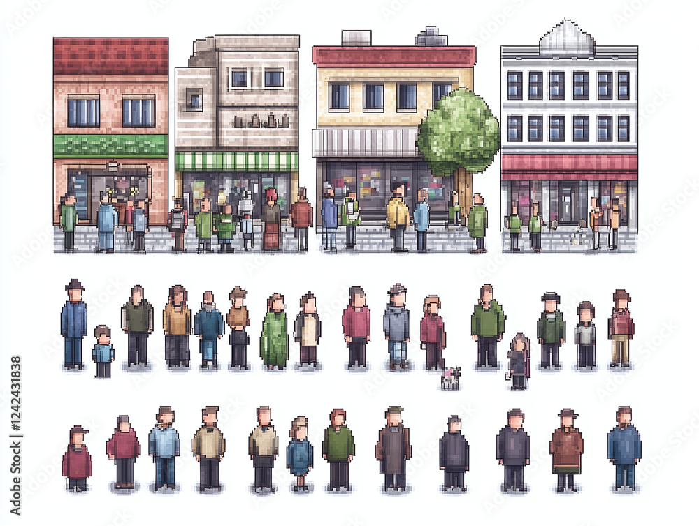 Obraz premium Pixel Art Cityscape with People