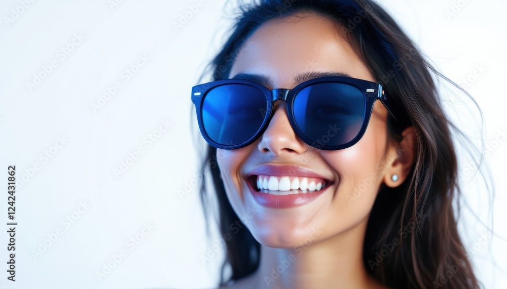 Young hispanic female smiling with sunglasses on sunny day Young hispanic female smiling with sunglasses on sunny day