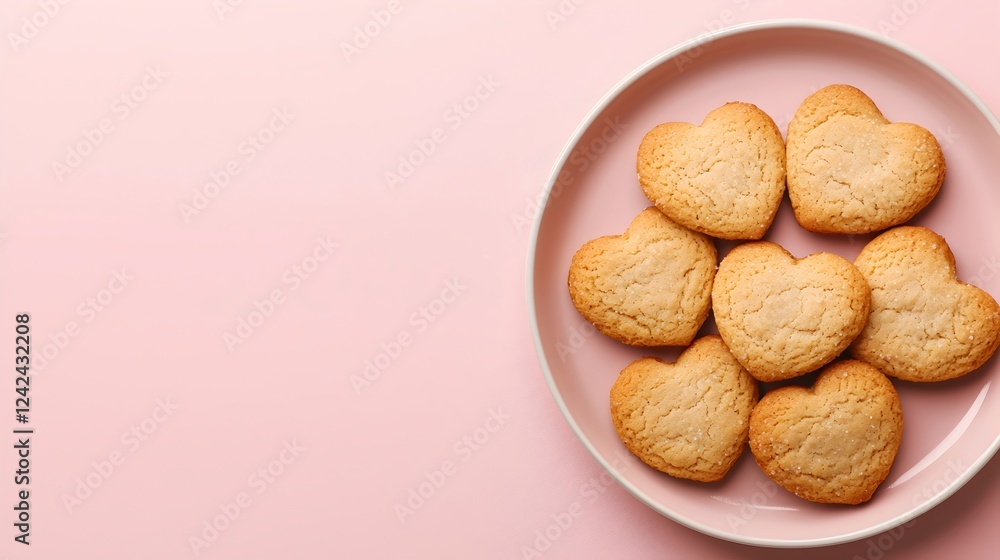 Heart-shaped Cookies on a Pink Plate with Soft Background Heart-shaped Cookies on a Pink Plate with Soft Background