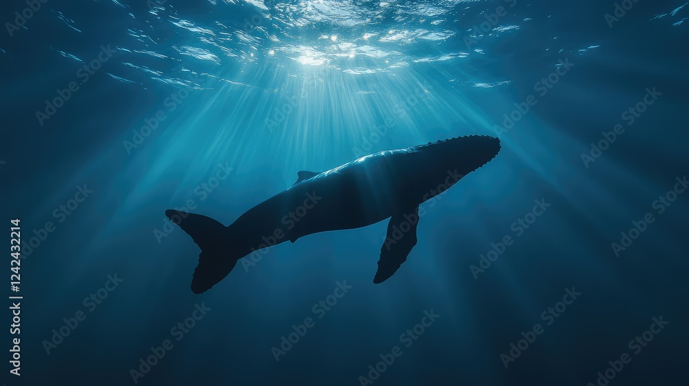 custom made wallpaper toronto digitalWhale's silhouette in the deep sea, gracefully floating underwater