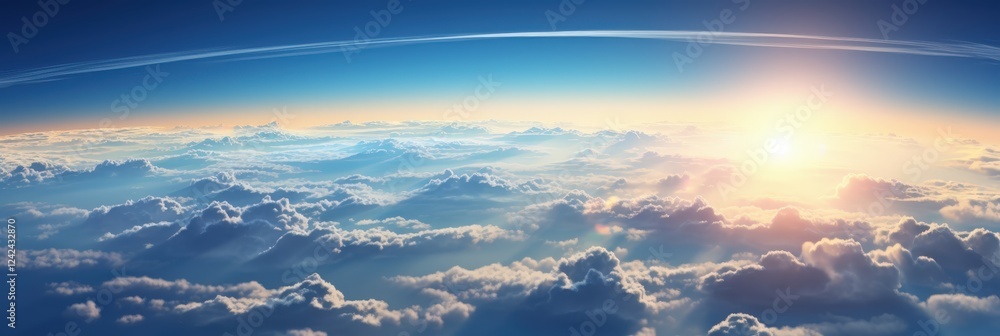 Fototapeta premium Majestic Sunrise Over Dramatic Clouds with Radiant Sunlight Illuminating the Horizon in a Stunning Sky Landscape