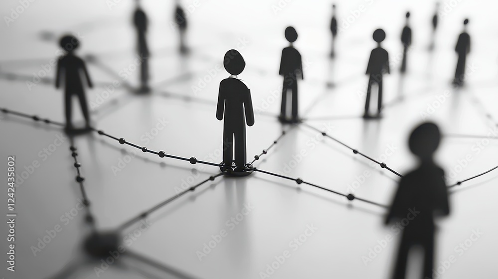 Black figures interconnected by lines, forming a network. Illustrates networking, connections, and teamwork in business. Black figures interconnected by lines, forming a network. Illustrates networking, connections, and teamwork in business.