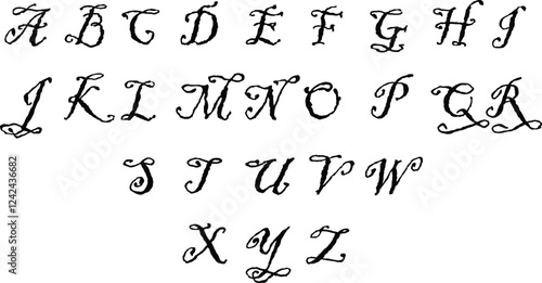 Set of complete Scrabble capital letters English alphabet icons in trendy black flat styles. Education signs pictogram vectors illustration isolated on transparent background.