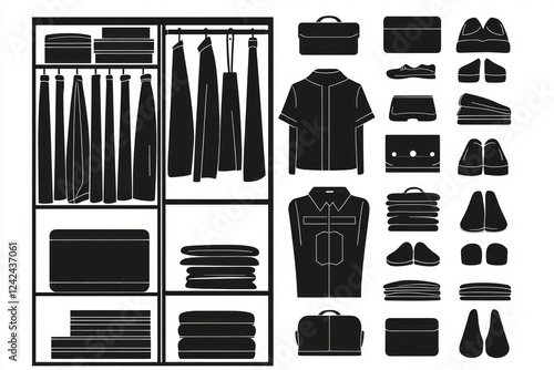 620. Black wardrobe Icon Set Vector Silhouette Design Isolated on White Background --ar 3:2 --v 6.1 Job ID: 9b404f37-62cb-4391-b93f-ac4f2447ddfc