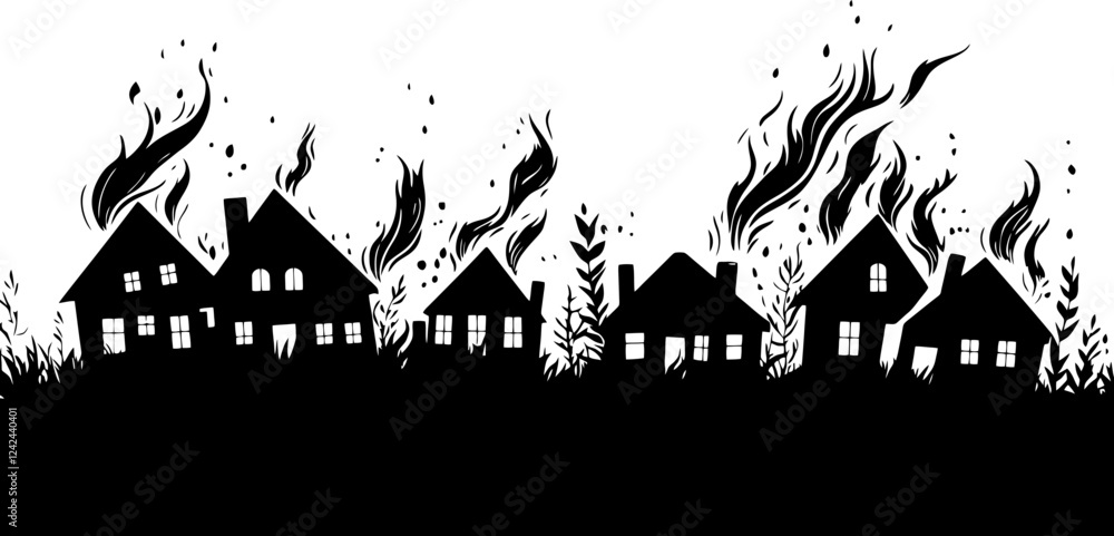 Obraz premium House on fire silhouette