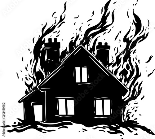 House on fire silhouette