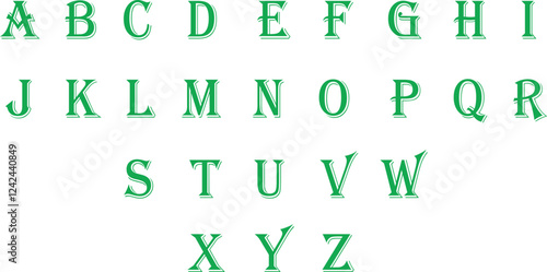 Set of complete Scrabble capital letters English alphabet icons in trendy green colors flat styles. Education signs pictogram vectors illustration isolated on transparent background.