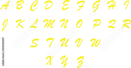 Set of complete Scrabble capital letters English alphabet icons in trendy yellow colors flat styles. Education signs pictogram vectors illustration isolated on transparent background.