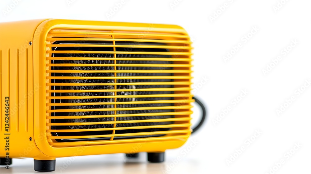 Fototapeta premium Bright Yellow Small Electric Heater on White Background