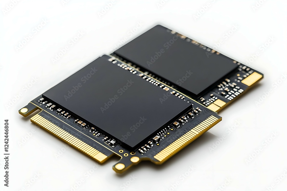 Two memory modules on a white background. Close-up shot. Two memory modules on a white background. Close-up shot.