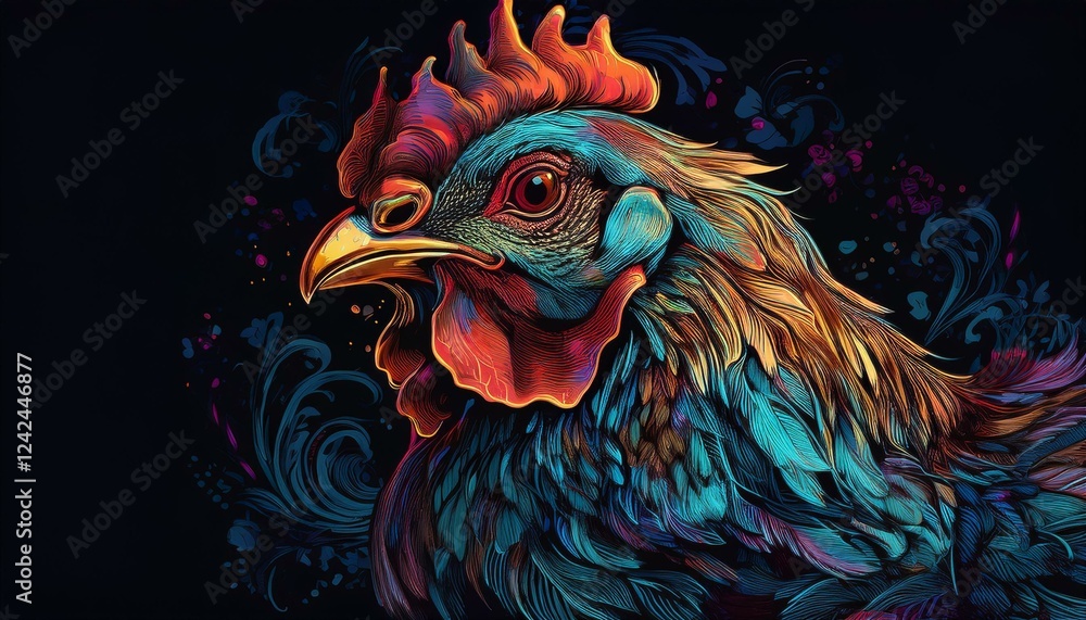 Chicken on a black background Chicken on a black background