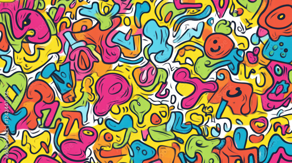 vibrant collection of colorful doodle shapes featuring playful designs and cheerful expressions. This lively pattern showcases mix of bright colors and whimsical forms, perfect for creative vibrant collection of colorful doodle shapes featuring playful designs and cheerful expressions. This lively pattern showcases mix of bright colors and whimsical forms, perfect for creative