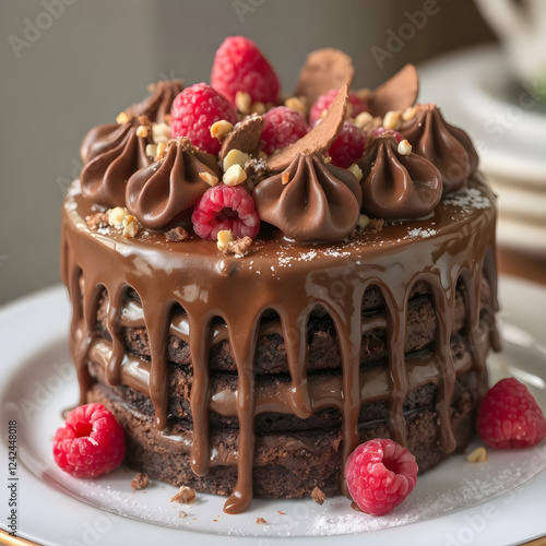 Esponjoso bizcocho y muy delicioso de chocolate con crema de mantequilla y cacao