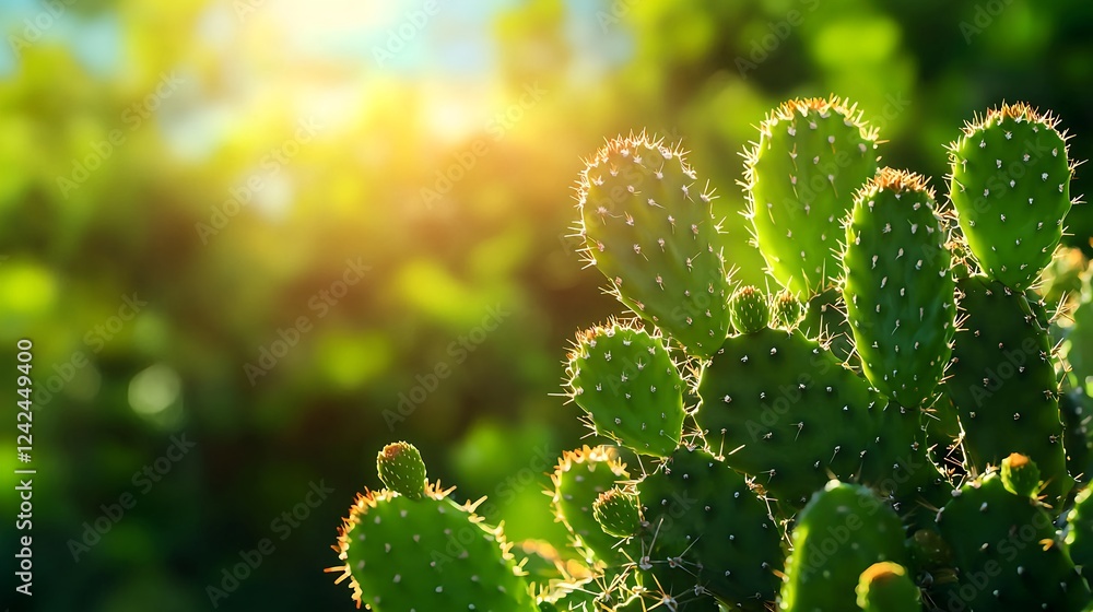Closeup of a Prickly Pear Cactus in Sunlight Closeup of a Prickly Pear Cactus in Sunlight