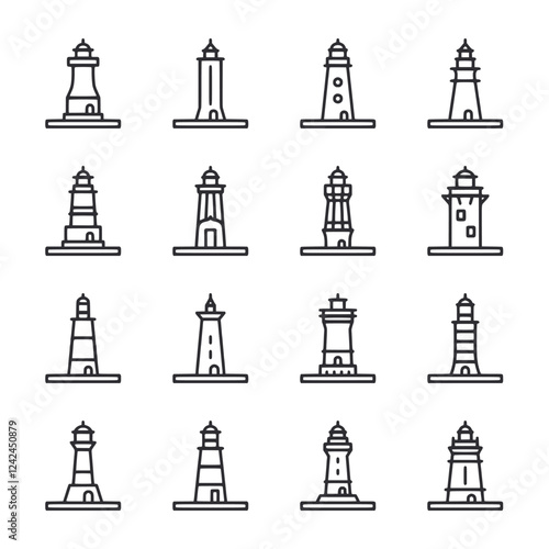 A set of lighthouse icons in a row
