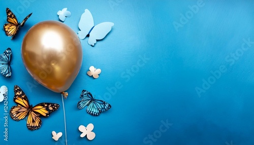 Balloon and butterfly blue theme;birthday celebration theme for a baby boy and girl;kids celebration theme wallpaper photo