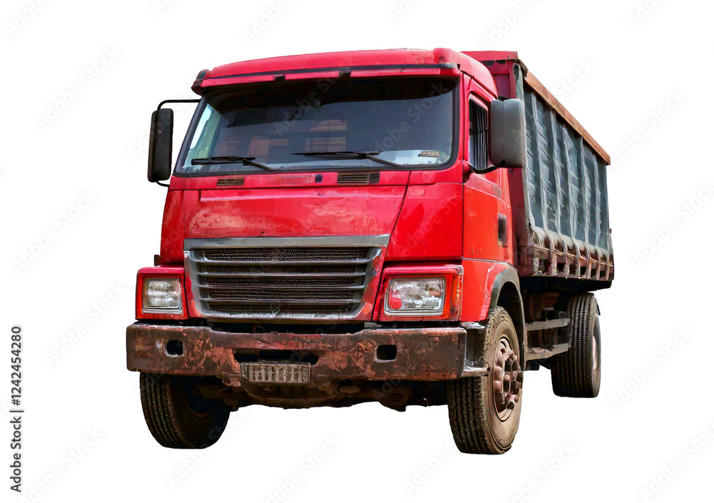 Fototapeta premium A red truck with a dirty isolated on transparent or white background