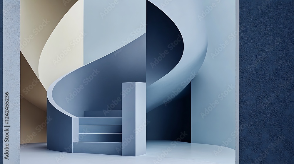 Fototapeta premium Modern blue spiral staircase interior