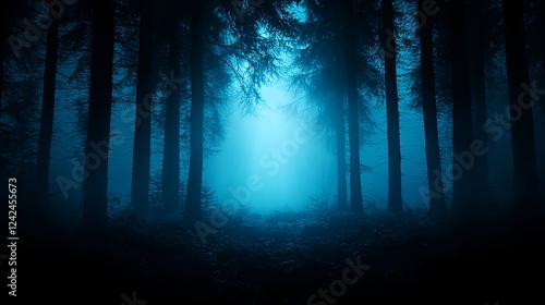 Dark Blue Forest Path at Night
