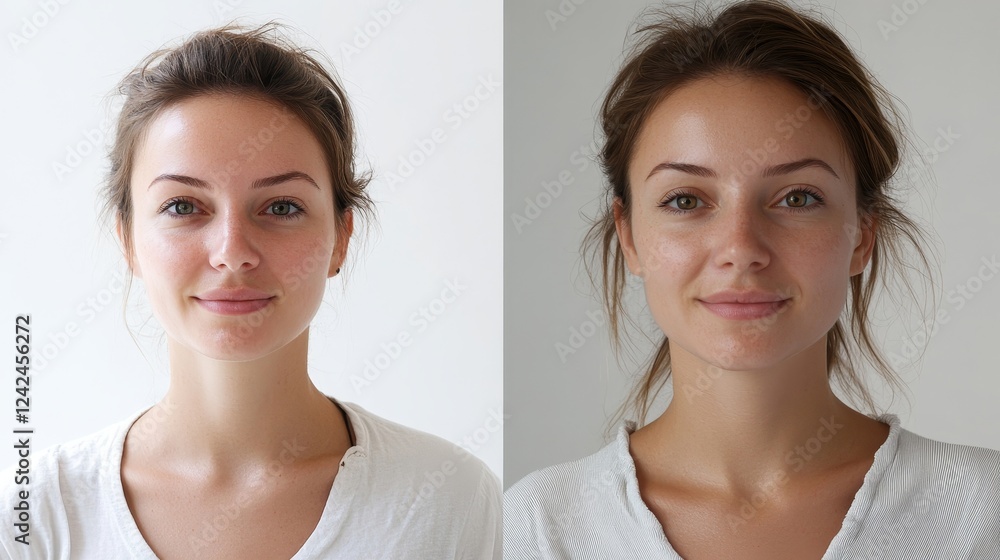 Before After Young Woman Aesthetic Facelift., Before After Young Woman Aesthetic Facelift.,