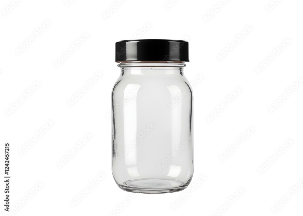 Clear Glass Jar with Black Lid: Minimalist Product Shot Clear Glass Jar with Black Lid: Minimalist Product Shot
