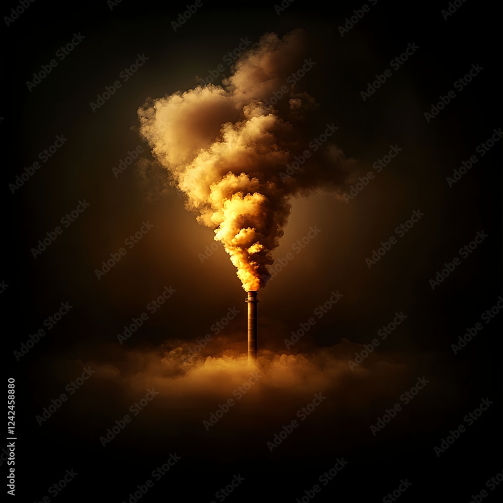 Fototapeta premium Dark Orange Industrial Smoke Plume at Night