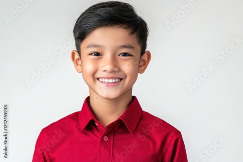 medium shot photo of asian man handsome, smile, isoalated white background. with formal red shirt  photo