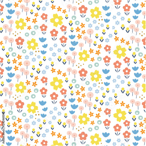 ボタニカルな花柄シームレスパターン春＊黄色ベースSpring