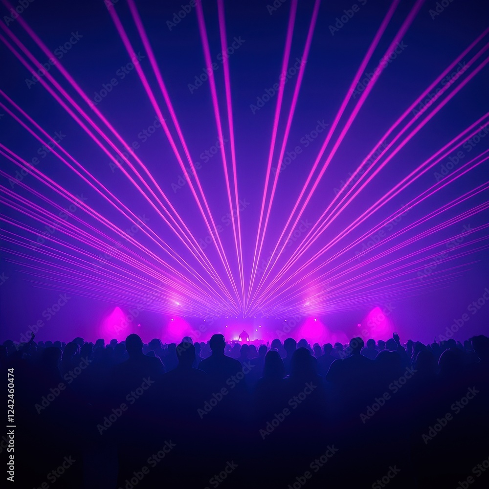 Vibrant Laser Show at a Nighttime Music Event with Crowd View Vibrant Laser Show at a Nighttime Music Event with Crowd View