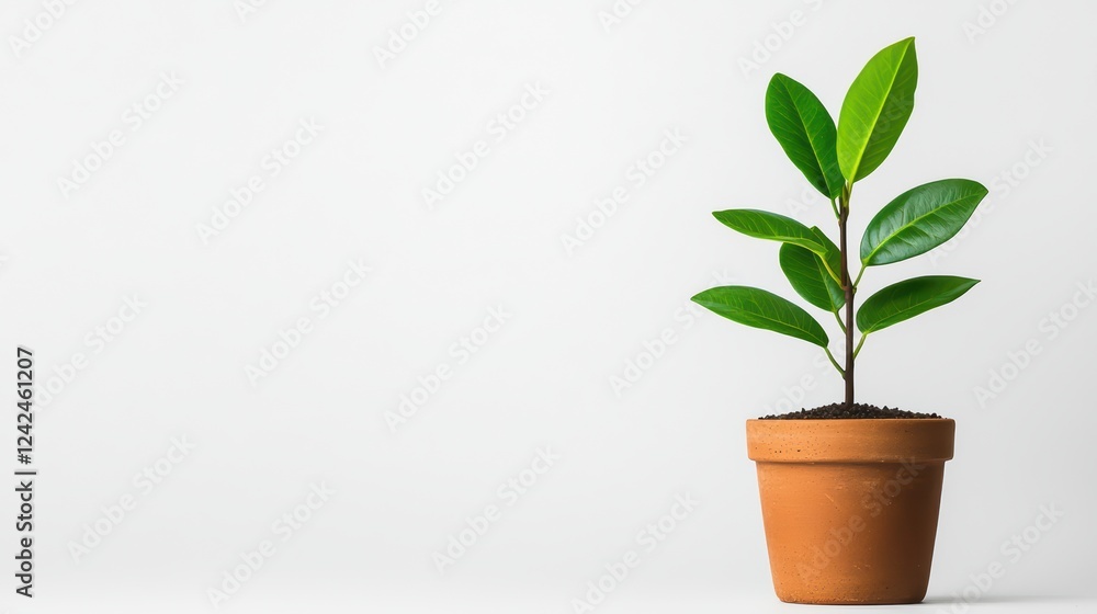 Obraz premium Green Plant in Clay Pot with Bright White Background