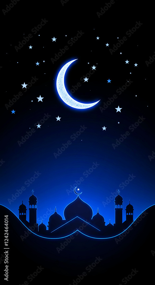Fototapeta premium Crescent Moon and Star Night Sky, Ramadan