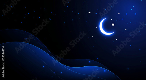 Crescent Moon and Star Night Sky, Ramadan photo