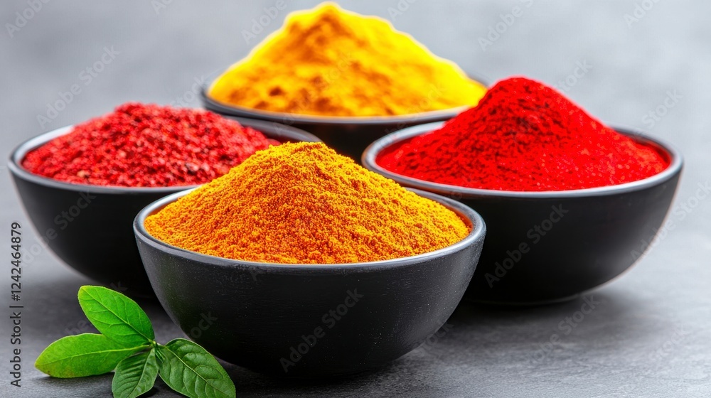 Colorful Spices in Bowls A Culinary Still Life, Generative AI. Colorful Spices in Bowls A Culinary Still Life, Generative AI.