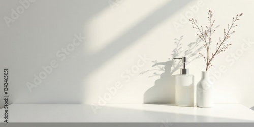 Wallpaper Mural Minimalist serenity sunlit white surface displays elegant dispenser and vase with delicate dried branches Torontodigital.ca