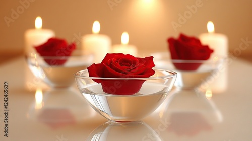 Spa roses floating water bowls candles romance photo