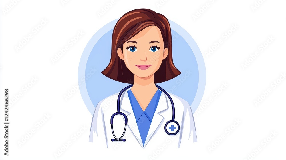 Female Doctor with Stethoscope in Medical Uniform Illustration Female Doctor with Stethoscope in Medical Uniform Illustration