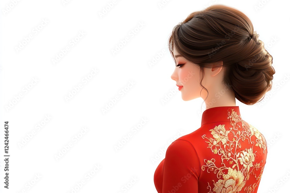 View from the right, Manhwa 3D style Detailed graphics, high texture, Beautiful female character, hair in a high ponytail, oval face, View from the right, Manhwa 3D style Detailed graphics, high texture, Beautiful female character, hair in a high ponytail, oval face,