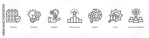 Learning Retention Outline Icon Sheet Calendar, Standart, Solution, Achievement, Review, Crisis, Customer Feedback
