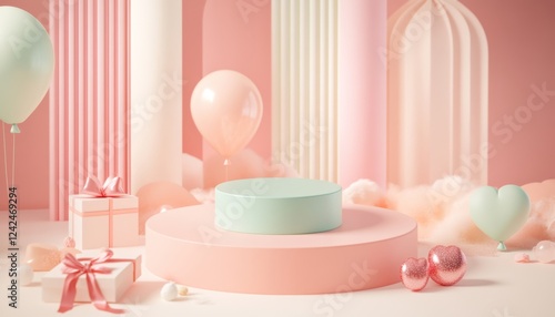 3D podium  valentine elements background , valentine's day concept banner