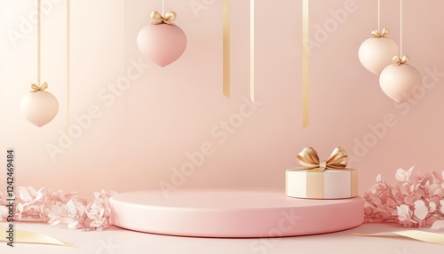 3D podium  valentine elements background , valentine's day concept banner