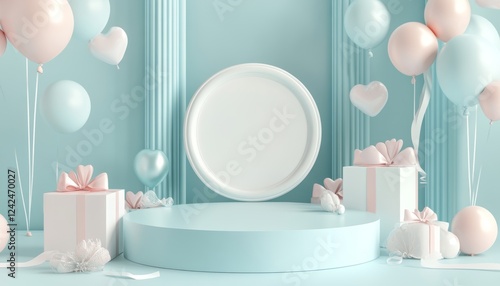 3D podium  valentine elements background , valentine's day concept banner