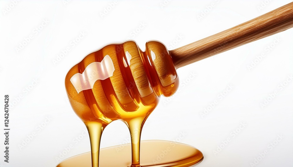 Honey dripping from a wooden dipper. Honey dripping with dipper isolated white background Honey dripping from a wooden dipper. Honey dripping with dipper isolated white background