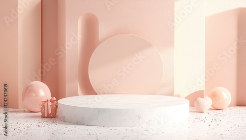 3D podium  valentine elements background , valentine's day concept banner