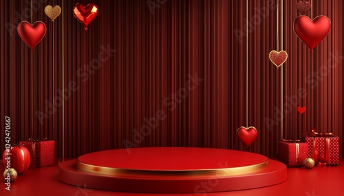 3D podium  valentine elements background , valentine's day concept banner