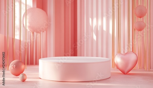 3D podium  valentine elements background , valentine's day concept banner